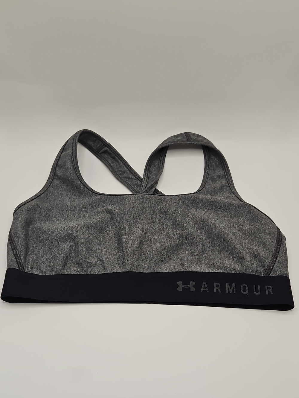 Under Armour Dark Heather Gray Crossback Sports Bra with Black Band L LG